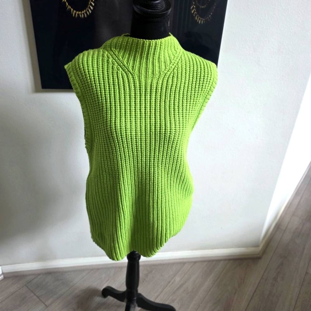 Crossroad Vintage Vibrant Green Sleeveless Knit Sweater Size Large